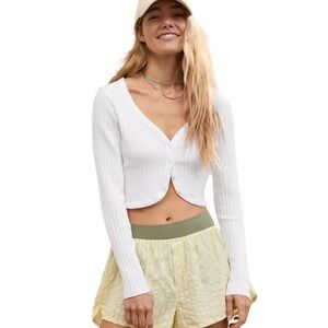 Aerie Lightweight Cropped Ribbed Cardigan White Women's Size Small  Beach Casual